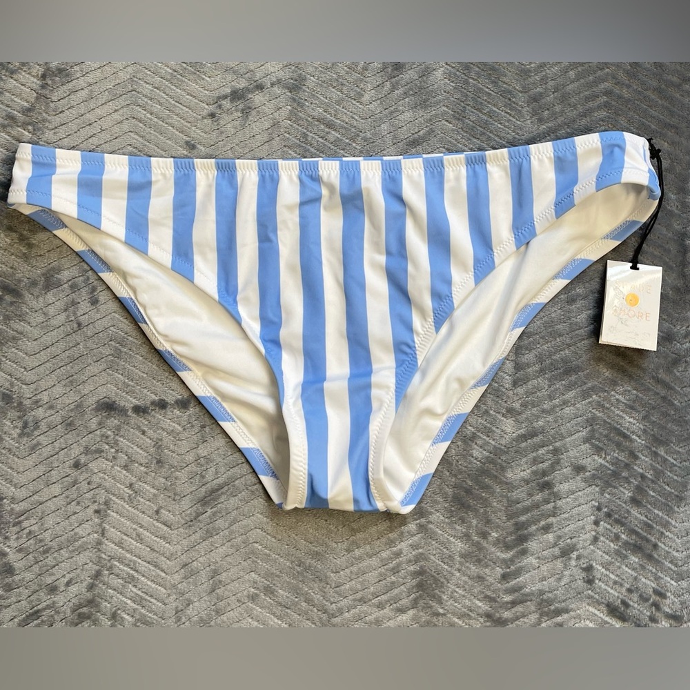 NWT Shade & Shore Striped Cheeky Swim Bikini Bottom Blue White XL